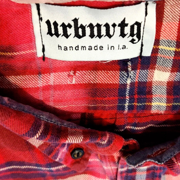 URBNVTG Mens Jakke Patch Flannel Size XL Red Upcycled OOAK 90s Grunge Acid Wash - Picture 10 of 16